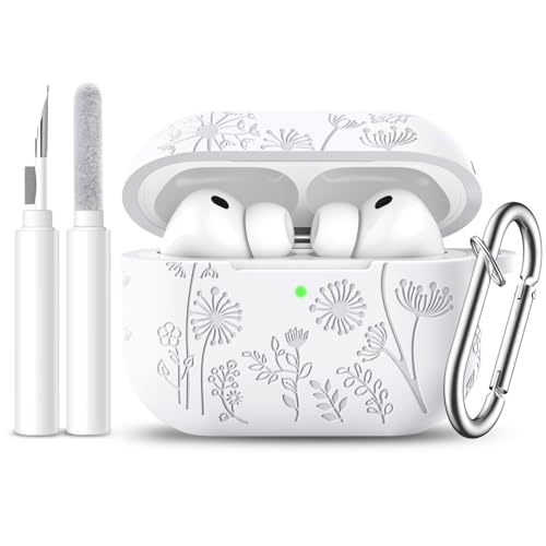 Lerobo for AirPods Pro 3 Case, Flower Engraved Soft Silicone Cover, White - color: A-White, size: AirPods Pro 3