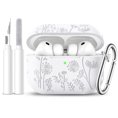 Lerobo for AirPods Pro 3 Case, Flower Engraved Soft Silicone Cover, White - color: A-White, size: AirPods Pro 3