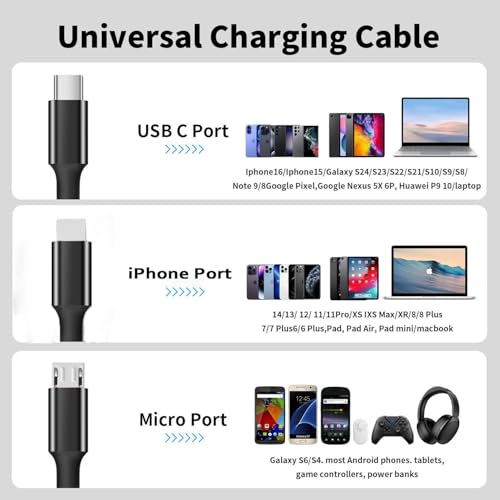 Multi Charging Cable, 3 in 1 USB Cable, Black - color: Black
