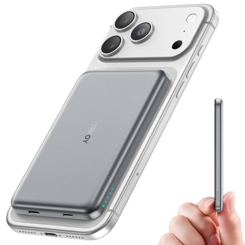 for Magsafe Portable Charger, 5000mAh Slim Wireless Magnetic Power Bank | Travel Essential for MagSafe Battery Pack with USB C Fast Charging, Compatible with 17/16/15/14/13/12 (Silver Gray) - color: Silver Gray