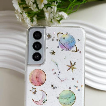 LSEEKA for Samsung Galaxy S21 Clear Case with Glitter Stars Planet Universe Design,Sparkle Bling Cute Slim Soft TPU Protective Women Girl's Phone Cover for Samsung Galaxy S21 - size: for Samsung S21