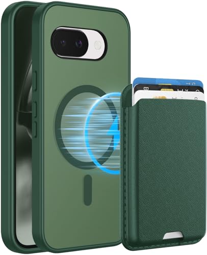 Magnetic for Google Pixel 9A Wallet Case with Card Holder﻿ Green | Compatible with MagSafe, Shockproof Phone Cover with Detachable RFID Blocking Card Slot, Green - color: Green, size: Pixel 9A
