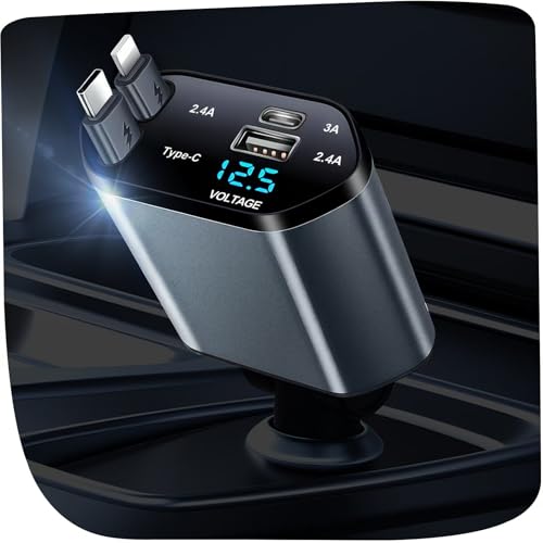 YAOKEEP 4 in 1 Retractable Car Charger, 120W Fast Car Phone Charger
