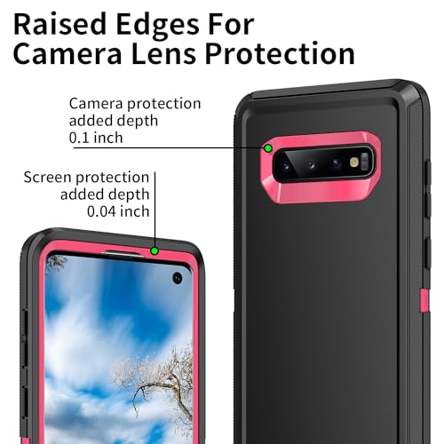 for Galaxy S10 Case,[Without Screen Protector] Heavy Duty Shockproof Dust/Drop Poof 3 Layers Full Bady Protection Rugged Cover for Galaxy S10,Black/Pink - color: Black/Pink