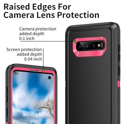 for Galaxy S10 Case,[Without Screen Protector] Heavy Duty Shockproof Dust/Drop Poof 3 Layers Full Bady Protection Rugged Cover for Galaxy S10,Black/Pink - color: Black/Pink