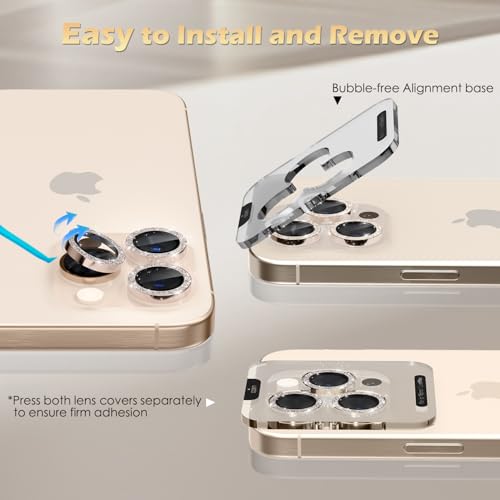 imluckies for iPhone 16 Pro - iPhone 16 Pro Max Camera Lens Protector, AR+AF Tempered Glass, 9H Ultra-Tough Metal Individual Lens Cover, HD Clear Camera Accessories - Glitter Desert Titanium - color: Glitter Desert Titanium