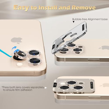 imluckies for iPhone 16 Pro - iPhone 16 Pro Max Camera Lens Protector, AR+AF Tempered Glass, 9H Ultra-Tough Metal Individual Lens Cover, HD Clear Camera Accessories - Glitter Desert Titanium - color: Glitter Desert Titanium