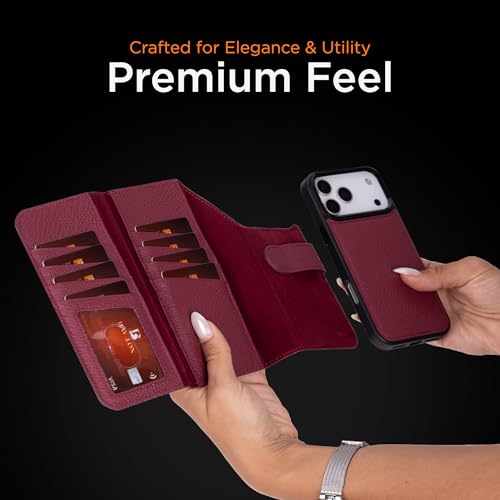 Bayelon iPhone 17 Pro Trifold Wallet Case - RFID & MagSafe Compatible - Burgundy - color: Burgundy, size: iPhone 17 Pro
