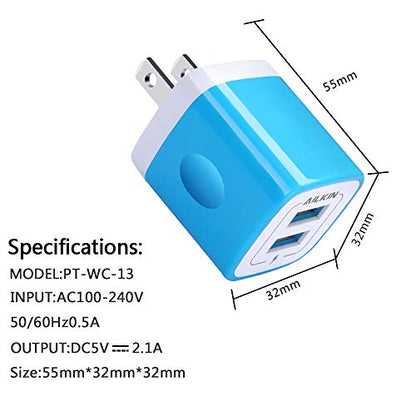 USB Wall Plug, Power Brick, Ailkin Dual Port Travel Fast Charger Block - color: Blue, style: Block