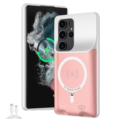 Battery Case for Galaxy S22 Ultra/S23 Ultra, [12000mAh] Slim Portable Protective Fast Charging Case Backup Power Bank Battery Case Compatible with Galaxy S22 Ultra/S23 Ultra-6.8 inch-Pink - size: Galaxy S22 Ultra/S23 Ultra-Pink