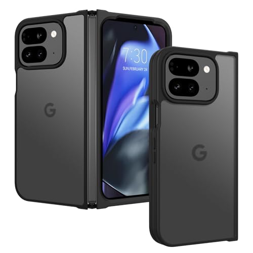 GUAGUA for Google Pixel 9 Pro Fold Case Translucent Matte Back Slim Anti-Scratch Shockproof Protective Phone Case for Google Pixel 9 Pro Fold 2 Case, Black