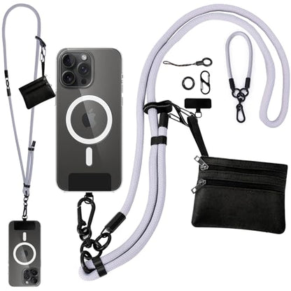 Newlibery Phone Lanyard Crossbody Wrist Strap, Clip and Go Strap for Phone with Wallet, Adjustable Anti-Theft Cell Phone Strap for All Smartphones, (Gray Lanyard + Black Wallet) - color: Light Gray