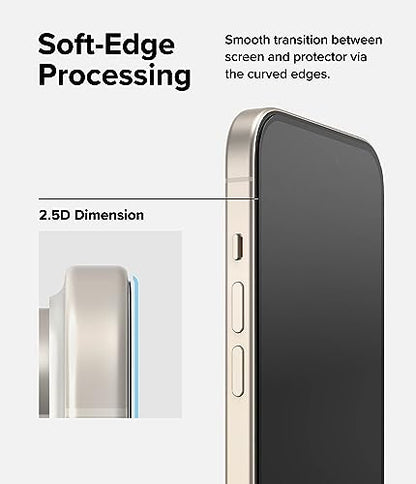 Ringke for iPhone 15 Screen Protector [Full Cover Glass] | Custom-Fit Installation Tool, Case Friendly Shatterproof Premium 9H Hardness Tempered Glass - size: iPhone 15