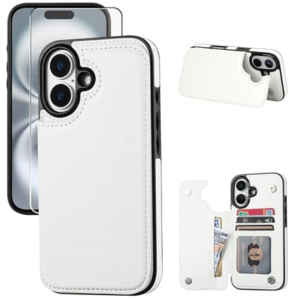 Wallet Case Compatible with iPhone 16 Plus 6.7”, Slim Protective Case with Card Holder,Premium PU Leather Kickstand Card Slots Case with Double Magnetic Clasp-White - color: White, size: iphone 16 Plus 6.7"
