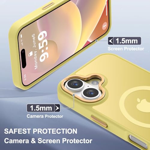 Newfuture Magnetic for iPhone 16 Case Matte Shockproof, Yellow | Military Drop Protection, Slim Matte Anti-Fingerprint, Compatible with Magsafe, Camera Guard, Translucent Protective Cover - color: Yellow, size: iPhone 16 6.1 inch