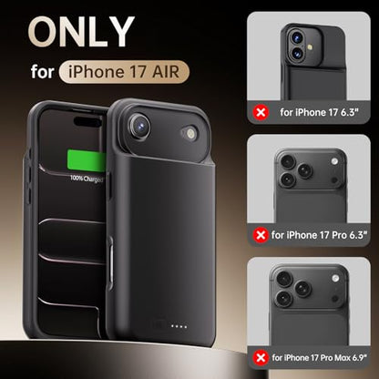 GIN FOXI Battery Case for iPhone 17 AIR, Charging Case Charger 8500mAh Ultra-Slim Lightweight Powerful Battery Pack 15W Fast Rechargeable Anti-Fall TPU Juice Box for iPhone 17 AIR (6.5") Black