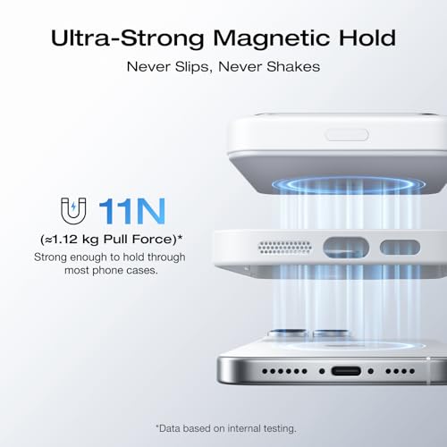 EF ECOFLOW Rapid Mag Power Bank, Qi2 Certified 15W Ultra-Fast MagSafe-Compatible Portable Charger, 10,000mAh Magnetic Power Charger with Foldable Stand, for iPhone 17/16/15. - color: White
