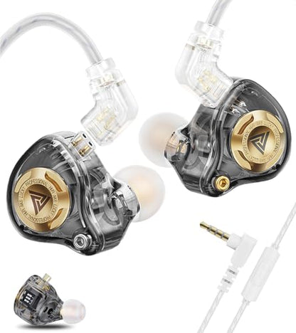 Wired Gaming Earbuds with Mic, 11mm Dynamic Driver HiFi in Ear Monitors, 3-Way Adjustable Tuning Switch Detachable Cable IEM Earphones, Deep Bass Noise Isolating Headphones for Musician Game PC Laptop - color: Black