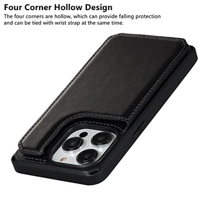 iCoverCase Compatible with iPhone 14 Pro Wallet Phone Case with Card Holder for Women, RFID Blocking Embossed PU Leather Wrist Strap Case 6.1 Inch (Macaron Black) - color: P-Black