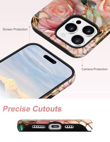 Jusy Magnetic Stained Glass Floral Case for iPhone 16e/17e, Pink Flower | Compatible with MagSafe, Cute Aesthetic Flower Design, TPU and PC Protective Phone Cover - color: Pink Flower
