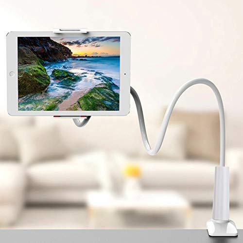 ZUSLAB Tablet Cell Phone Adjustable Universal Gooseneck Bed Lazy Holder Stand Mount - Flexible Arm 360 Mount Clip Bracket White - color: White