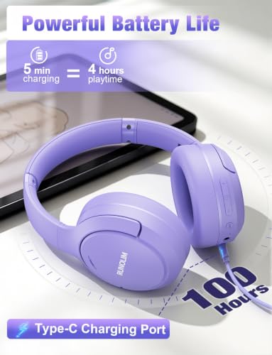RUNOLIM Active Noise Cancelling Headphones, Wireless Bluetooth Over Ear - color: Purple