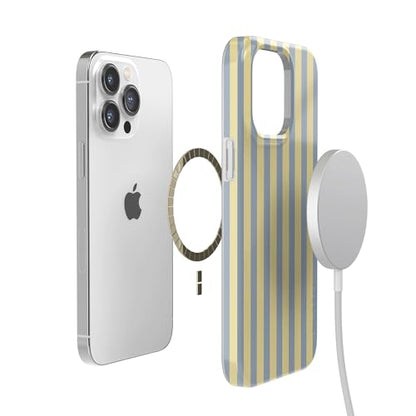 Casely iPhone 14 Pro Case | Coastline Stripes | Blue & Yellow | Compatible with MagSafe | Classic Ultra Thin Design - color: Coastline Stripes | Blue & Yellow, size: Iphone 14 Pro