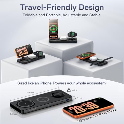 AC ISLAND 5-in-1 Wireless Charger for MagSafe, 25W Foldable Magnetic Stand - color: Black