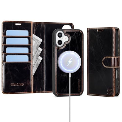 Shieldtop Compatible with MagSafe iPhone 17 Wallet Case,(Coffee) | 2 in 1 Detachable Magnetic,Credit Card Holder Slots,RFID Blocking,PU Leather,Kickstand,Flip Folio Phone Cover for Men & Women - color: Coffee-U1, size: iPhone 17 - 6.3"