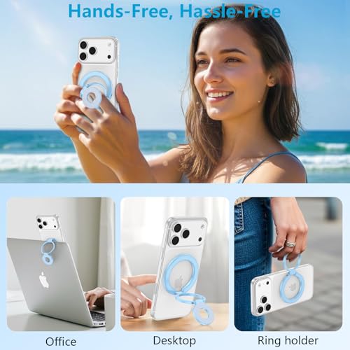 Magnetic Phone Ring Grip for MagSafe Phone Grip with Wireless Charging - color: blue