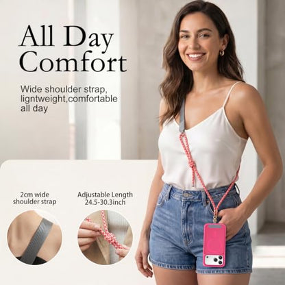 Phone Lanyard Crossbody Adjustable Strap for Travel Outdoor Pink - color: Pink