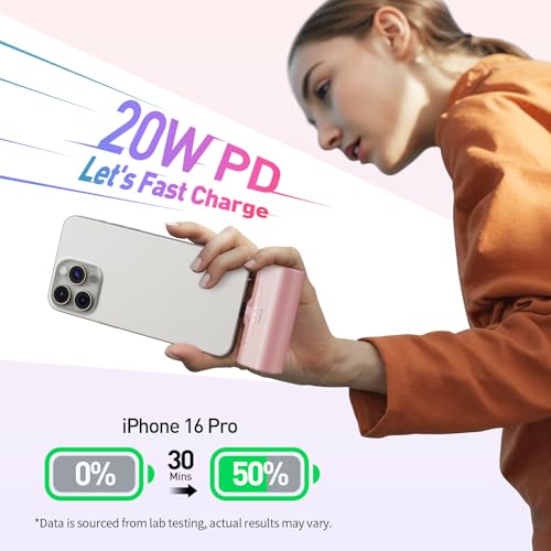 iWALK Portable Charger for iPhone 17/16/15 USB-C Small Power Bank 20W 4,500mAh Fast Charging Battery Pack Compatible with iPhone 15/16/17 Plus/17 Pro/17 Pro Max, Samsung Galaxy S25/S24/S23 Android - color: Pink