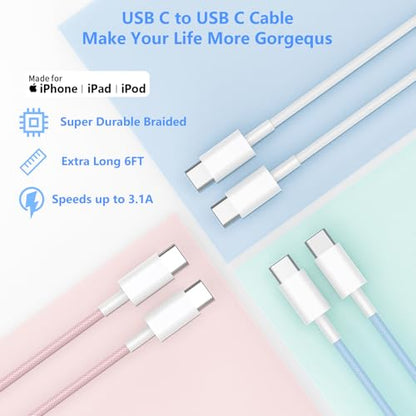 iPhone 17 16 Charger Fast Charging, 20W USB C Wall Charger +Woven 6FT Cable - size: 6FT_2Pack