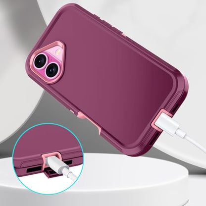 for iPhone 16 Case Heavy Duty Protective Shockproof Dropproof 3-Layer Full Body Protection [Without Screen Protector] Tough Rugged Cover for Apple iPhone 16 6.1 inch 2024,Purple/Pink - color: Purple/Pink