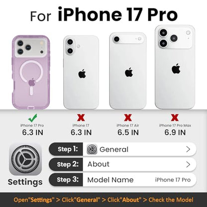 Follaroma Magnetic for iPhone 17 Pro Case, Heavy Duty Phone Cases, Purple | Compatible with MagSafe, Heavy Duty Shock proof Protection, Military-Grade Anti-Drop, Dual Layer Transparent Protective Cover - color: Purple, size: iPhone 17 Pro 6.3''