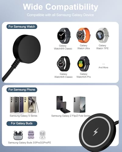 Galaxy Watch Charger Cable 2-in-1 15W Samsung Wireless Charger Fast Charge - color: Black-1
