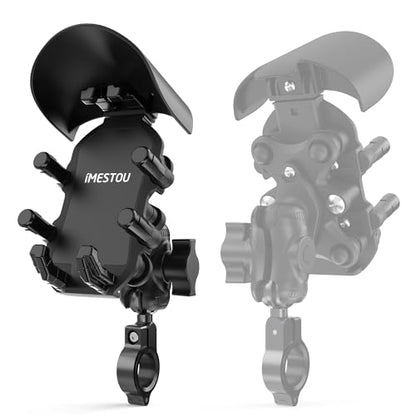 iMESTOU Anti-Vibration Motorcycle Phone Mount, Shock Damping Bike Cellphone Holder with 1" Ball Mount Base 720° Rotatable Fits for 12-32mm Handlebars, Widely Compatible with 5.4"-7.0" Smartphones