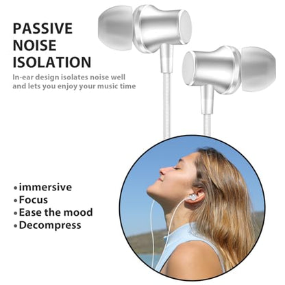 ASKUBSKU Wired Earbuds with Mic for School Chromebook Laptop PC, Silver - color: Silver