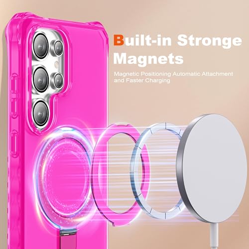 Compatible with Samsung Galaxy S24 Ultra Case 6.8'' Cute Wavy Frame with Magnetic Stand [Compatible with Mag-Safe] Military-Grade Translucent Phone Case for Women Girls, Hot Pink - color: Hot Pink, size: Samsung Galaxy S24 Ultra