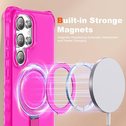 Compatible with Samsung Galaxy S25 Ultra Case 6.9'' Cute Wavy Frame with Magnetic Stand [Compatible with Mag-Safe] Military-Grade Translucent Phone Case for Women Girl, Hot Pink - color: Hot Pink, size: Samsung Galaxy S25 Ultra