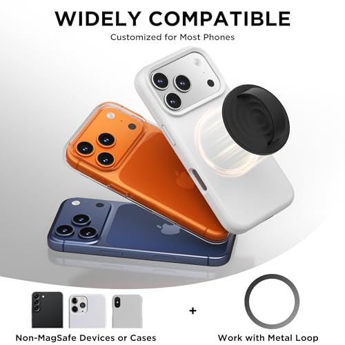 Magnetic Phone Grip Ring, Compatible with MagSafe, Upgraded Liquid Silicone for Secure Comfort, Rotating Finger Loop Ring Grip Holder for iPhone 17/16/15/14/13/12 Pro Max Plus, Black - color: Black