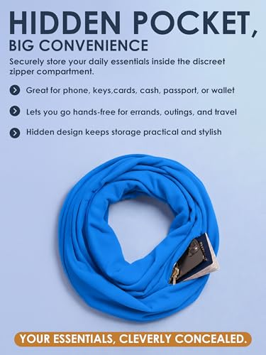 Pop Fashion Solid Color Hidden Zipper Pocket Scarf - Fashion Scarf for Women - All Seasons - color: Light Blue