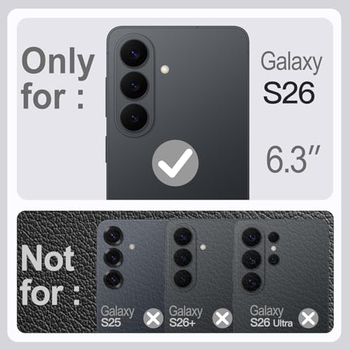 JETech Vegan Leather Case for Samsung Galaxy S26, Black | Compatible with MagSafe, Anti-Slip Grip Phone Cover, Metal Button, Soft Microfiber Lining - color: Black, size: Galaxy S26
