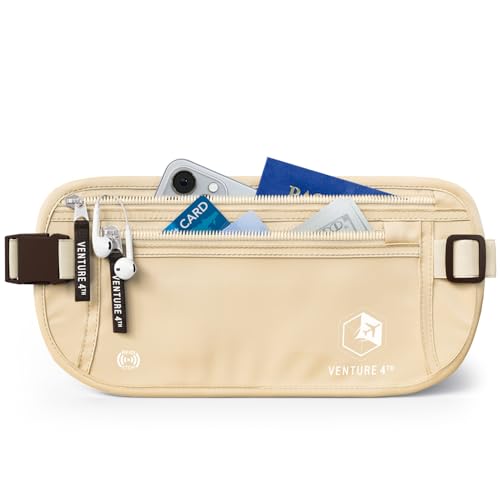 VENTURE 4TH Travel Money Belt, RFID Blocking Passport Holder - Beige - color: Beige