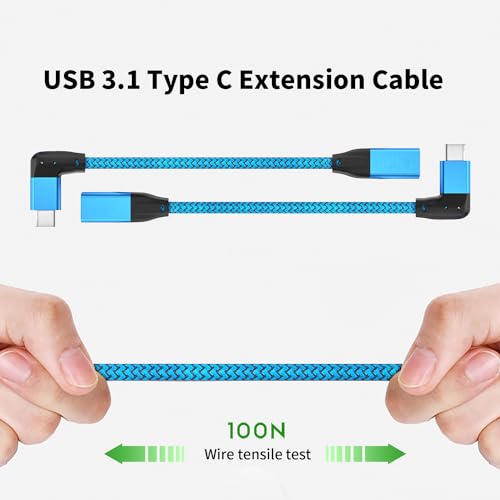 Right Angle USB C Extension Cable 0.6FT, USB-C 3.2 Male to Female Cable - color: BLUE, size: 0.6FT