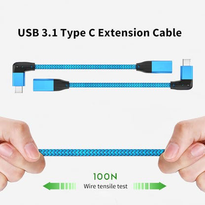 Right Angle USB C Extension Cable 0.6FT, USB-C 3.2 Male to Female Cable - color: BLUE, size: 0.6FT