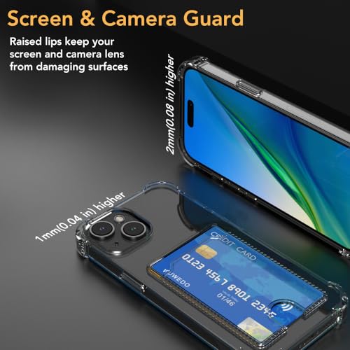 for iPhone 15 Crystal Clear Card Case, [Slim & Protection][Up to 2 Cards] Anti-Yellowing Flexible TPU Wallet Case with Card Holder 6.1" 2023 - size: iPhone 15