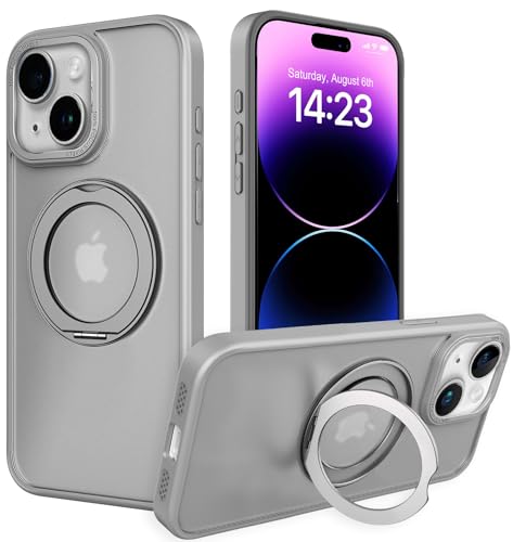 IYH 360° Rotatable Magnetic Case for iPhone 13,iPhone 14, Military-Grade Shockproof Phone Cover with Matte Translucent Back(Gray) - color: Gray, size: For iPhone 13/14