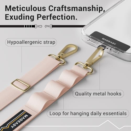 MAGEASY Rover iPhone Lanyard Crossbody with Tether Tab & Attachment Loop, Adjustable Anti Theft Phone Strap for Samsung Google Pixel, 20mm Neck Shoulder Lanyard, Holds 55lb (Dual Clip, Blossom Pink) - color: Blossom Pink, size: Dual Clip