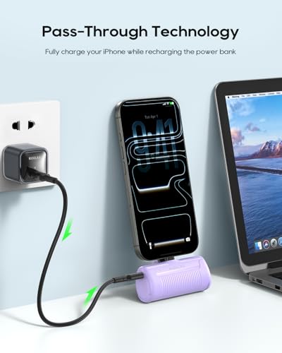 Kuulaa 2 Pack Portable Phone Charger with Built-in USB-C Plug, 4500mAh Mini Portable Charger Power Bank Small Battery Pack for iPhone 15/16/17,Samsung - color: Pack of 2 Purple